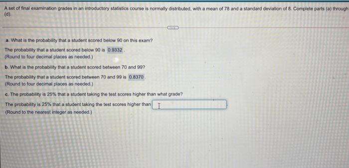 Solved A set of final examination grades in an introductory | Chegg.com