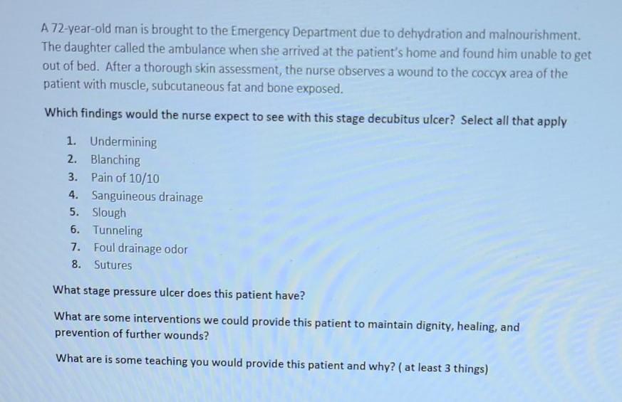 Solved A 72-year-old Man Is Brought To The Emergency | Chegg.com