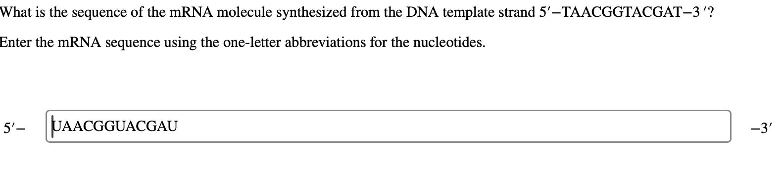 Solved What is the sequence of the mRNA molecule synthesized | Chegg.com