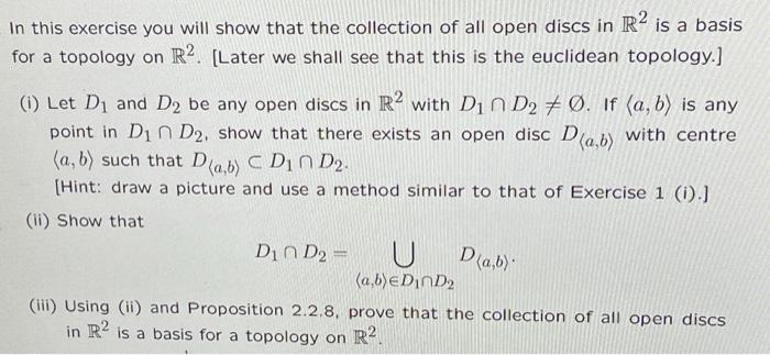 Solved In This Exercise You Will Show That The Collection Of | Chegg.com