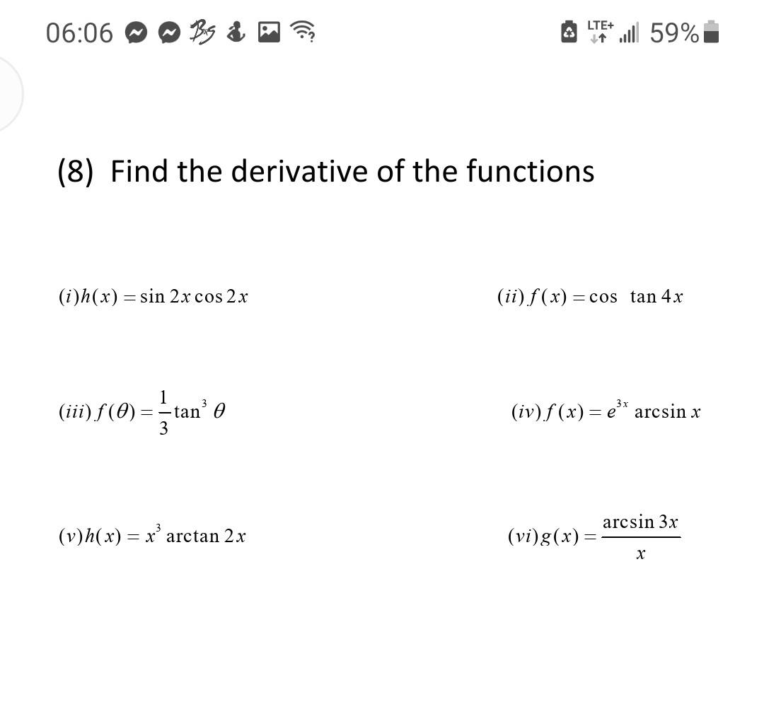 Solved Lte 06 06 59 الا 8 Find The Derivative Of T Chegg Com