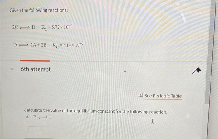 Solved Given the following reactions: 2C⇌DKC=5.72×10−4 D⇌2 | Chegg.com