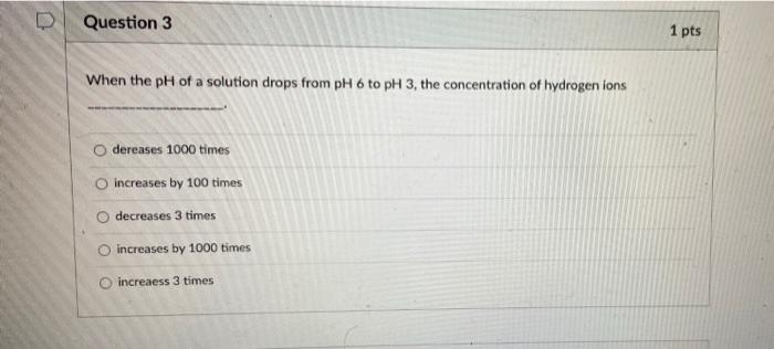 Solved U Question 3 1 pts When the pH of a solution drops | Chegg.com