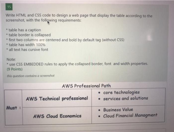 Solved 15 Write HTML and CSS code to design a web page that | Chegg.com