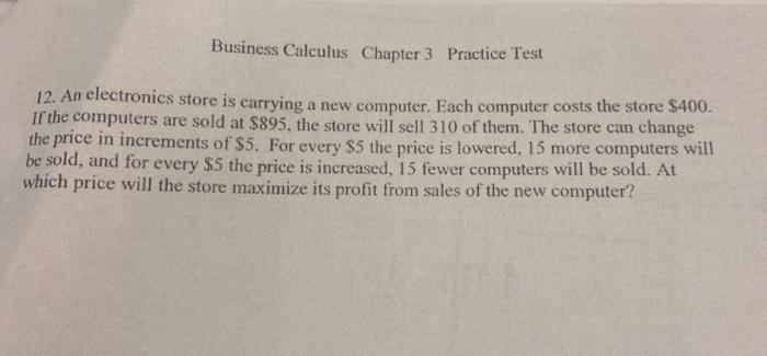 Solved Business Calculus Chapter 3 Practice Test 9. Find the | Chegg.com