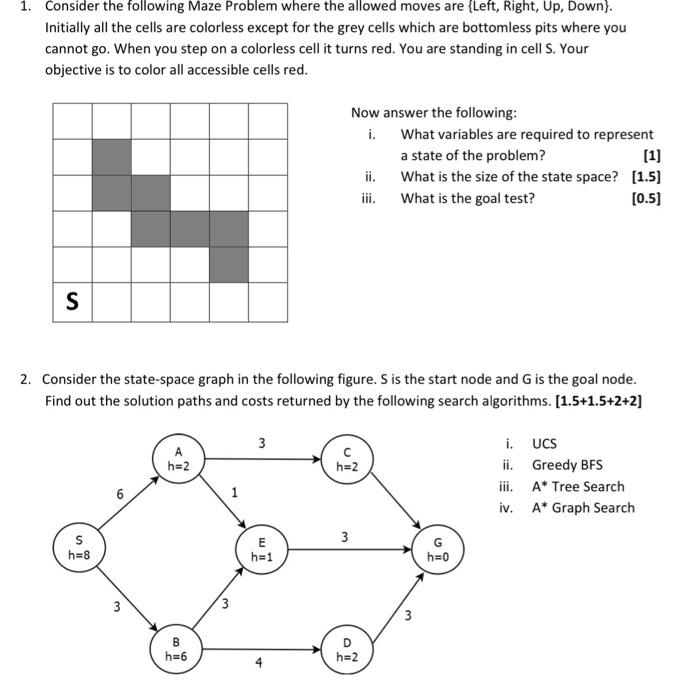 Solved 1. Consider The Following Maze Problem Where The | Chegg.com