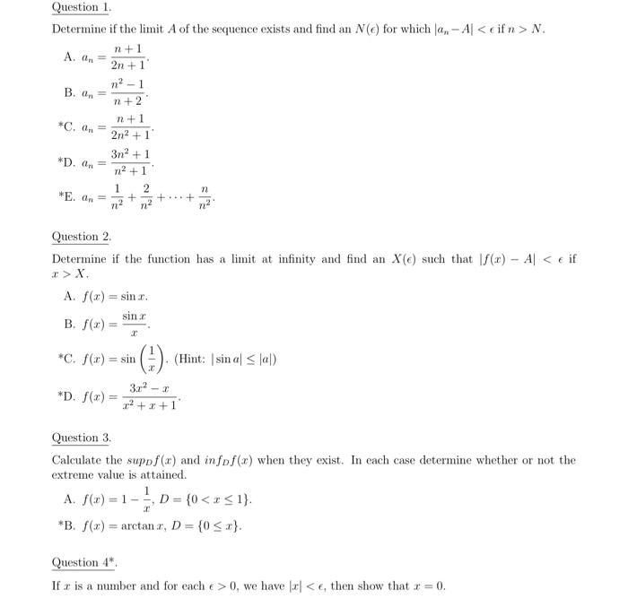 Solved Determine if the limit A of the sequence exists and | Chegg.com