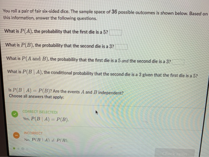 Solved You roll a pair of fair sixsided dice. The sample