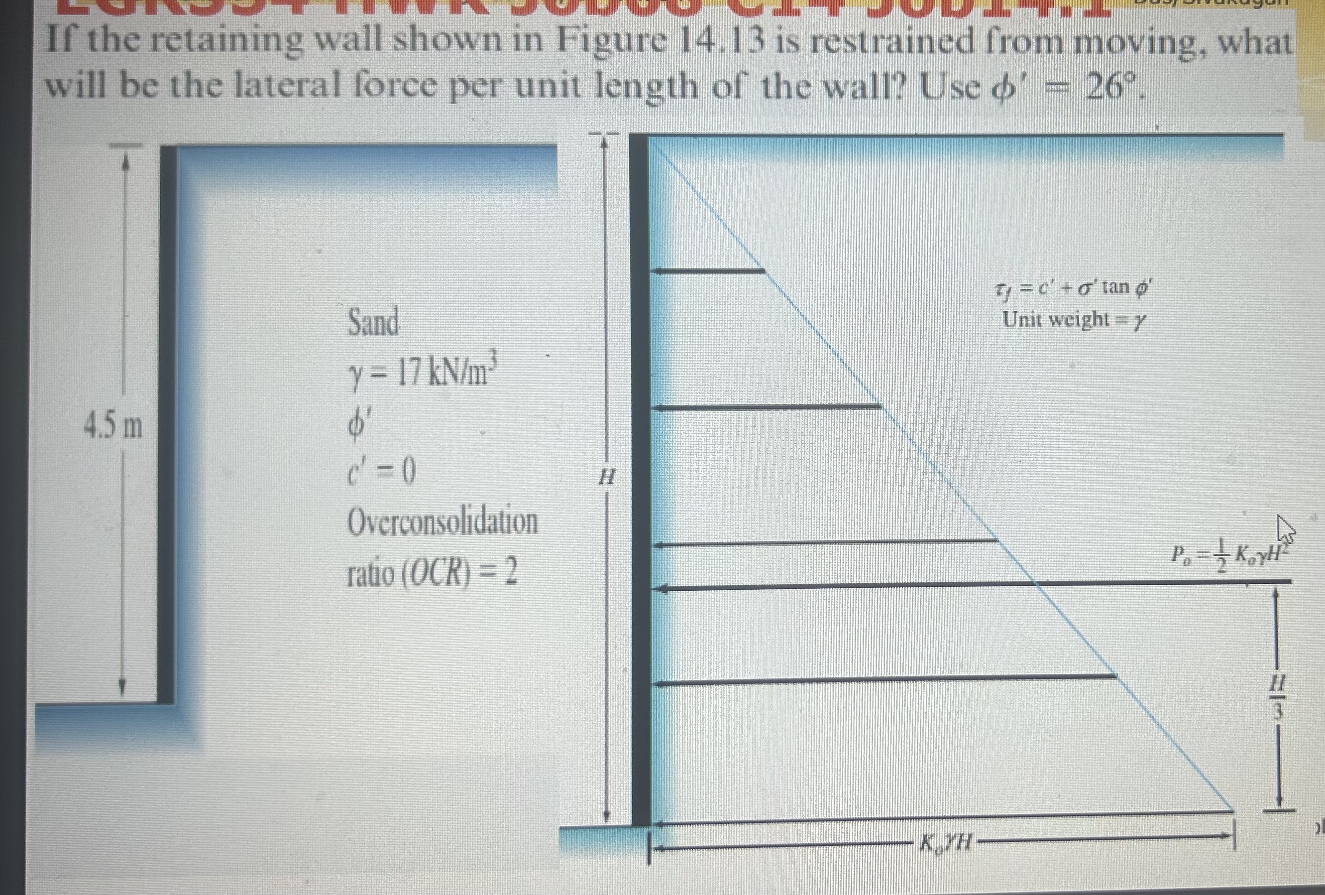 Solved If the retaining wall shown in Figure 14.13 ﻿is | Chegg.com