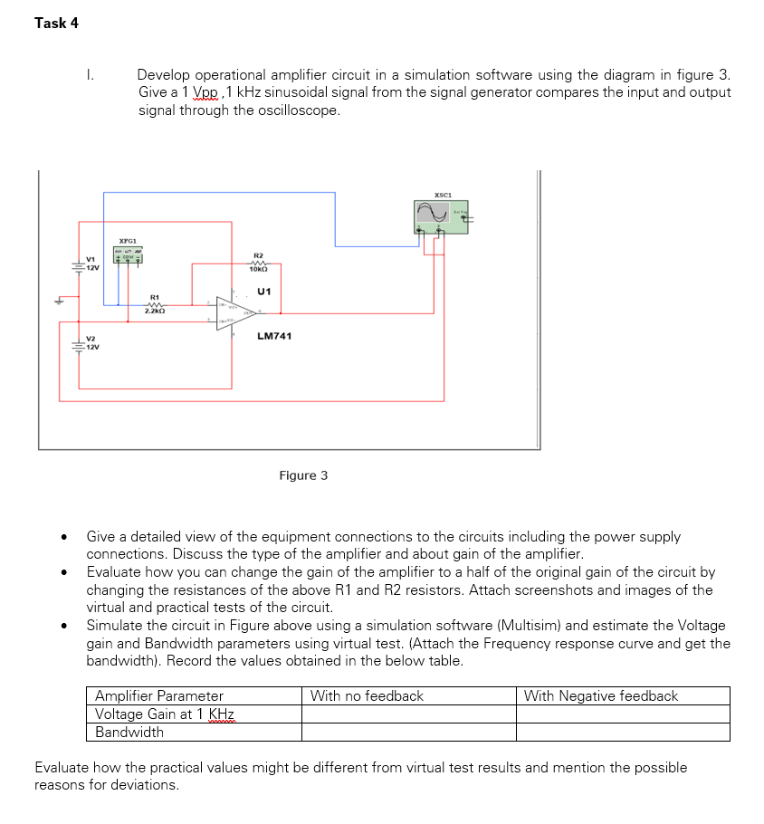 Solved Task 4I. Develop operational amplifier circuit in a | Chegg.com