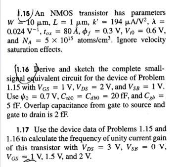 Solved 1.15) An NMOS transistor has parameters w 10 mm, L = | Chegg.com