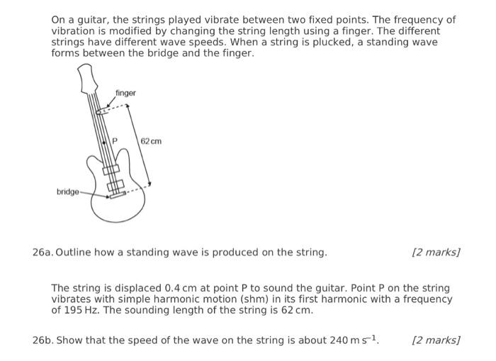 Solved On a guitar, the strings played vibrate between two