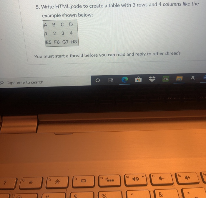 Solved 5. Write HTML code to create a table with 3 rows and | Chegg.com