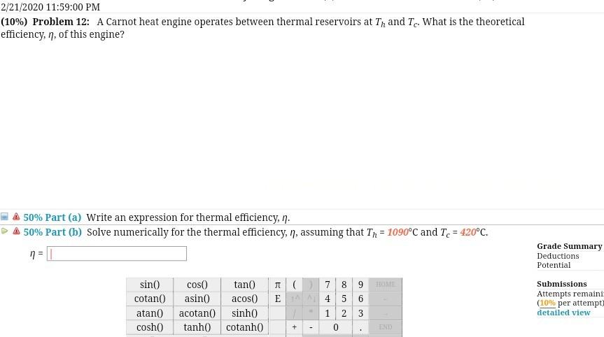 Solved 2 21 11 59 00 Pm 10 Problem 12 A Carnot H Chegg Com