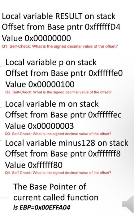 Local variable RESULT on stack Offset from Base pntr | Chegg.com
