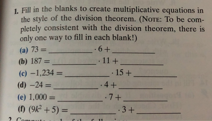 Solved Fill In The Blanks To Create Multiplicative Equati Chegg Com