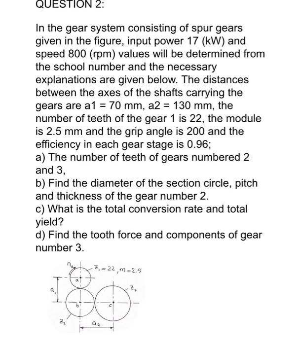 Solved QUESTION 2: In the gear system consisting of spur | Chegg.com