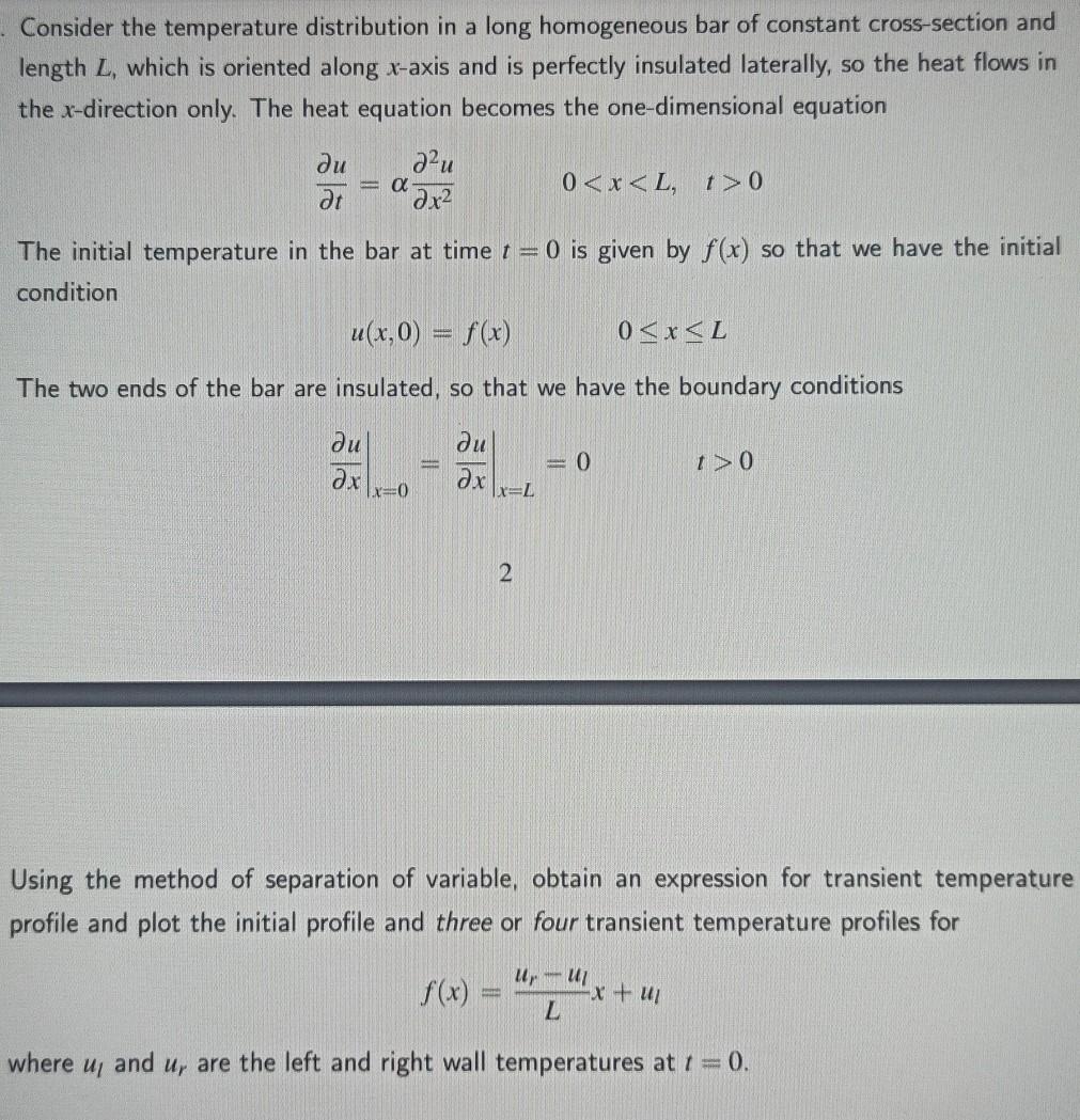 Solved • Consider the temperature distribution in a long | Chegg.com