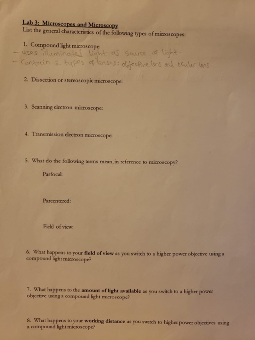 Solved Lab 3 Microscopes And Microscopy List The General Chegg Solved Lab 3 Microscopes And Microscopy List The General Chegg