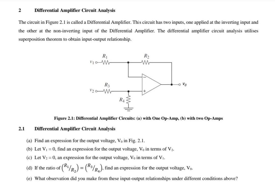 Solved 2 Differential Amplifier Circuit Analysis The circuit