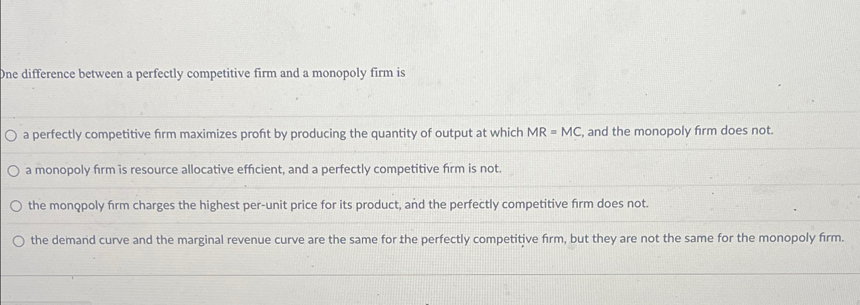 Solved Dne difference between a perfectly competitive firm | Chegg.com