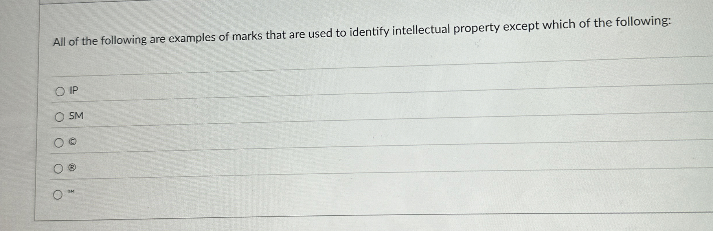 All of the following are examples of marks that are