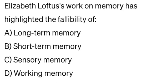 Solved Elizabeth Loftus's work on memory has highlighted the | Chegg.com