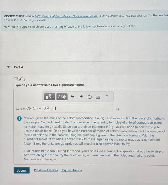 Solved MISSED THIS? Watch IWE: Chemical Formulas as | Chegg.com