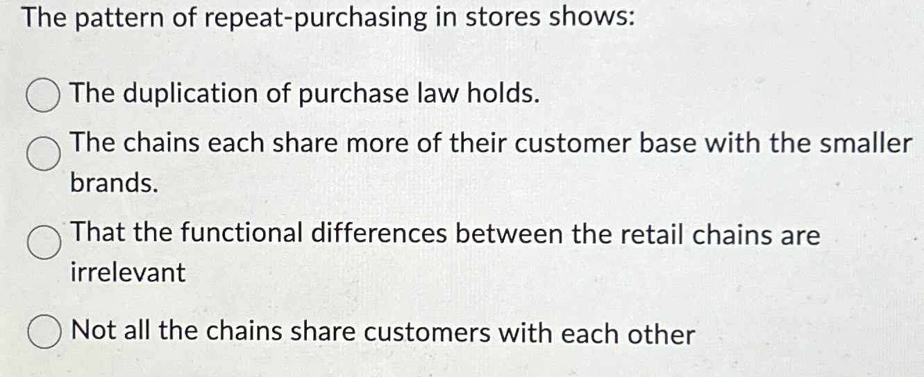 Solved The pattern of repeatpurchasing in stores showsThe