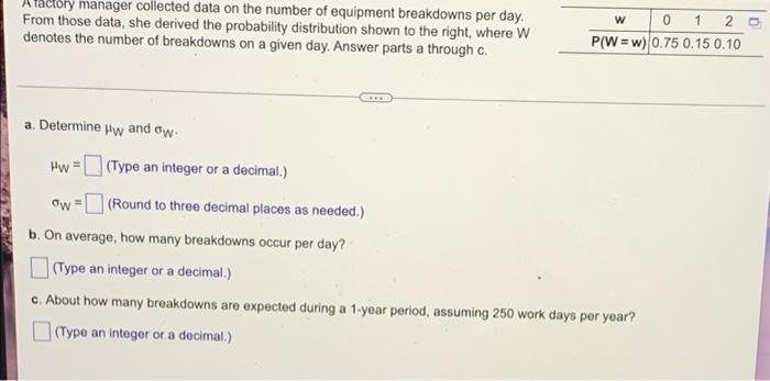 Solved Factory manager collected data on the number of | Chegg.com