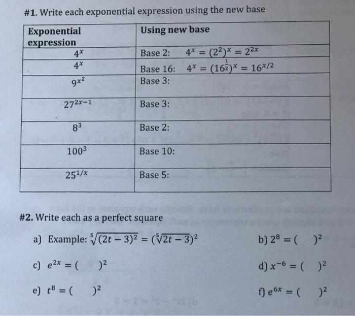 write the expression in exponential form with the base of