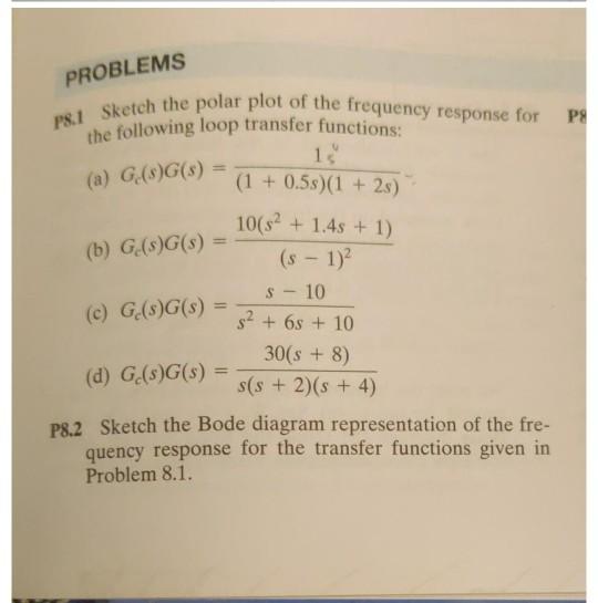 Solved P8.1 Sketch The Polar Plot Of The Frequency Response | Chegg.com