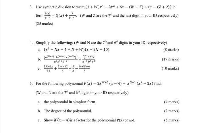 Simplify The Following W And N Are The 7th And 6 Chegg Com