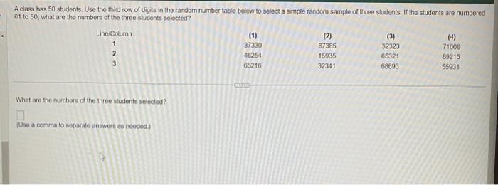 Solved A class has 50 students. Use the third row of digits