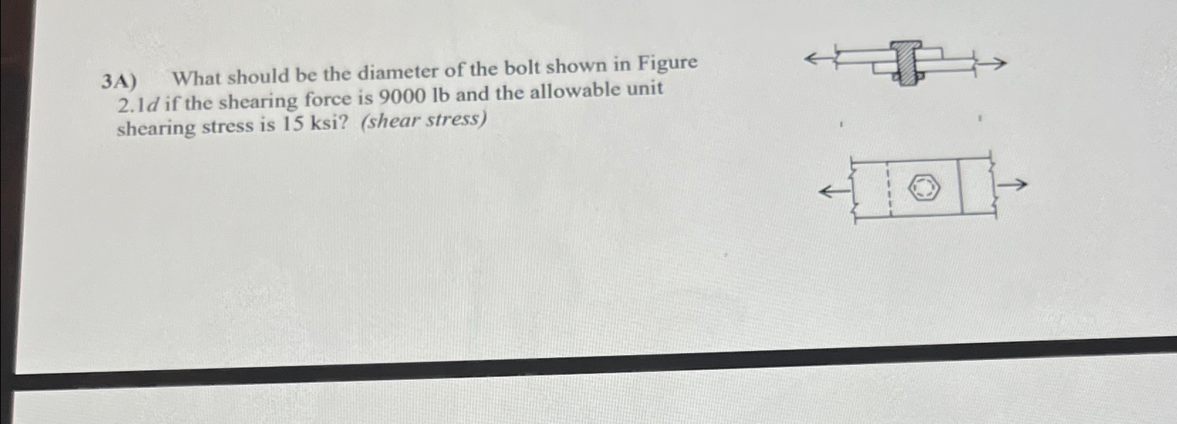 Solved 3A) ﻿What should be the diameter of the bolt shown in | Chegg.com