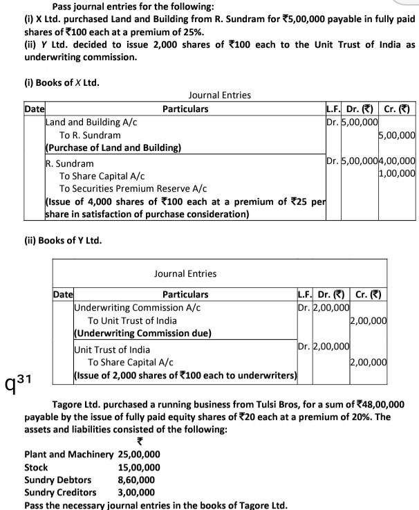 Solved Pass journal entries for the following: (i) x Ltd. | Chegg.com