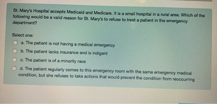 Solved St Mary S Hospital Accepts Medicaid And Medicare