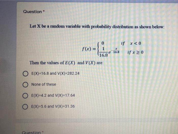 Solved Question * Let X be a random variable with | Chegg.com
