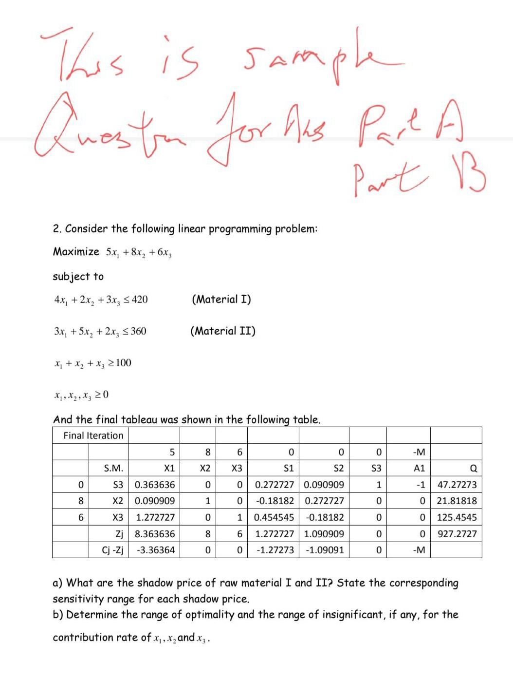 Solved 3 Question 1 Consider The Following Linear | Chegg.com