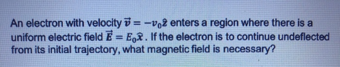 Solved An electron with velocity õ= -vo2 enters a region | Chegg.com