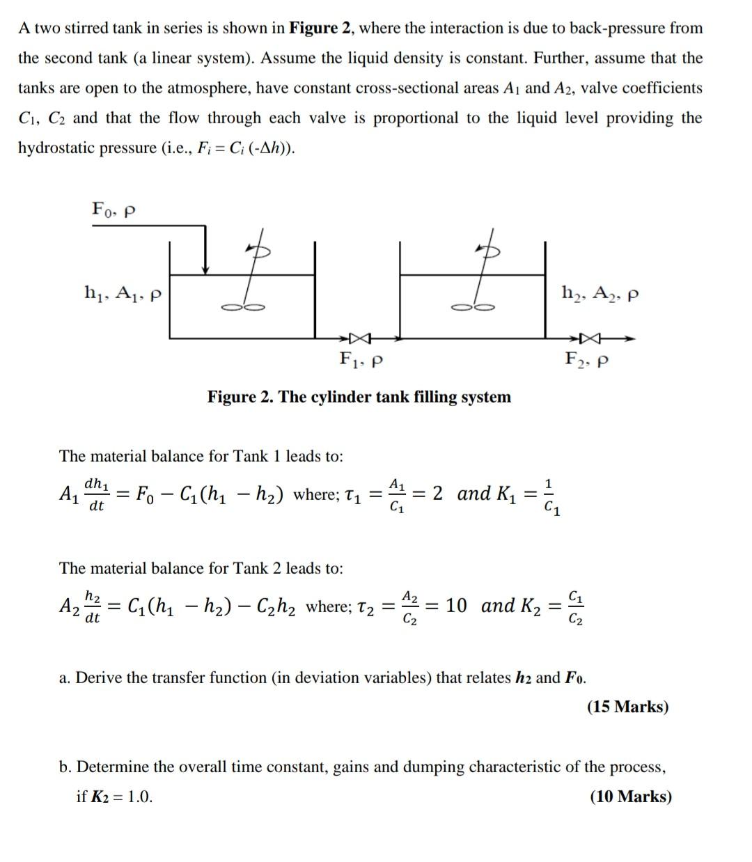 Solved A two stirred tank in series is shown in Figure 2, | Chegg.com