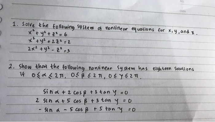 Solved 1. solve the following system of nonlinear equations | Chegg.com