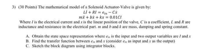 Solved (30 Points) The mathematical model of a Solenoid | Chegg.com