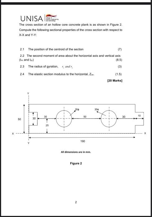 Solved UNISA The cross section of an hollow core concrete | Chegg.com