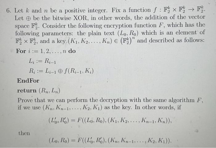 Solved Let K And N Be A Positive Integer Fix A Function 1253