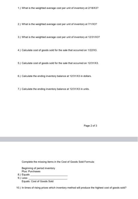 Solved Calculating Weighted Average Unit Cost Under The 9851