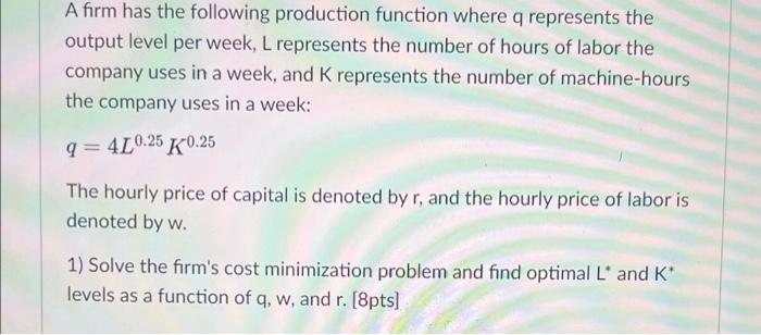 Solved A firm has the following production function where a | Chegg.com