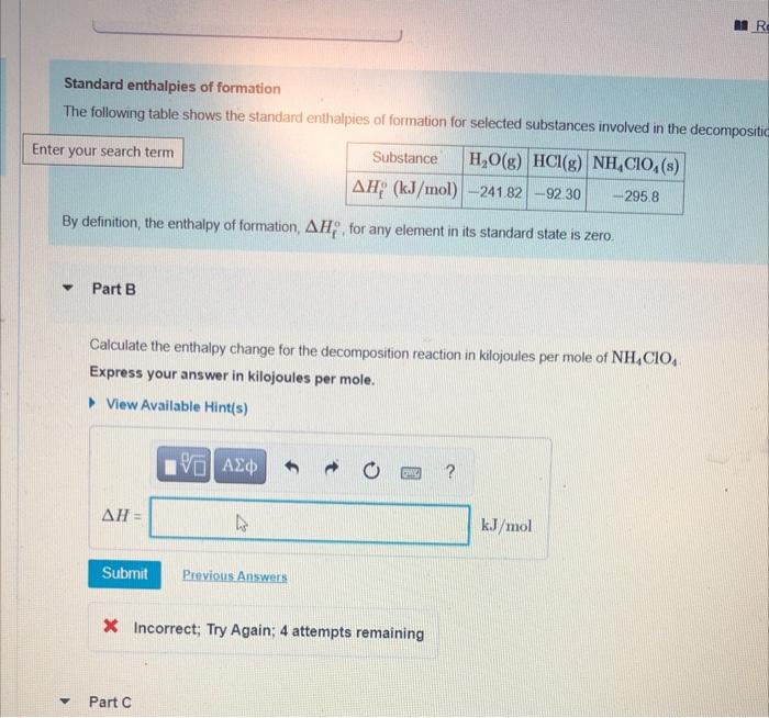 Solved Calculate The Enthalpy Change For The Decomposition | Chegg.com