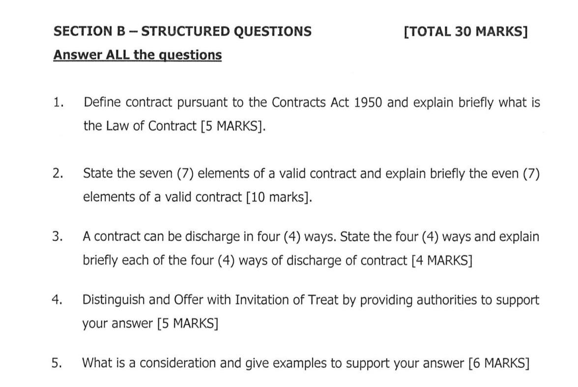 Solved Total 30 Marks Section B Structured Questions An Chegg Com