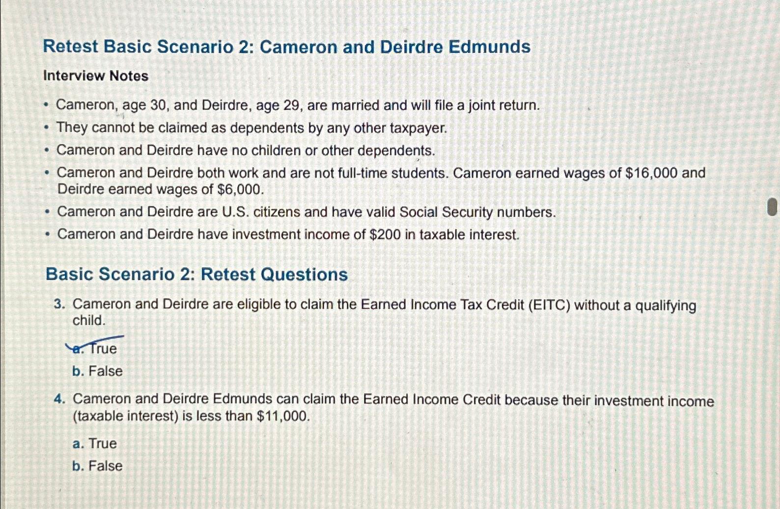 Solved Retest Basic Scenario 2 Cameron And Deirdre